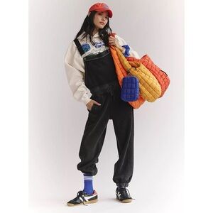 New Free People Movement Sweatshirt Fleece Overalls Black Small